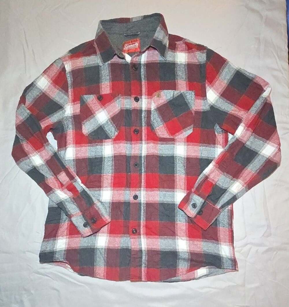 Coleman Plaid Flannel Shirt Size M Red Black Long Sleeve Button Up